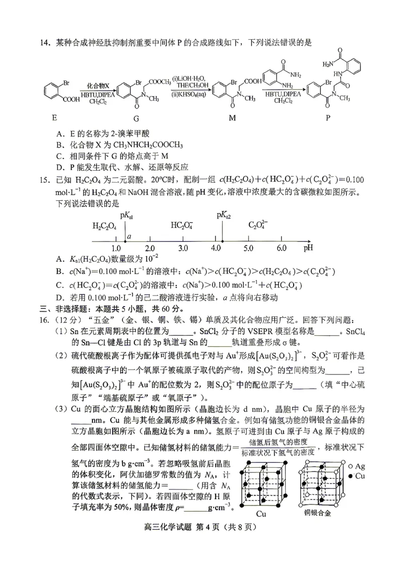 《菏泽市2026年高三二模考试化学_2024-2027高三（6-6月题库）_2026年05月高三试卷_260510山东省菏泽市2026年高三二模考试（菏泽二模）（全科）》第4页预览