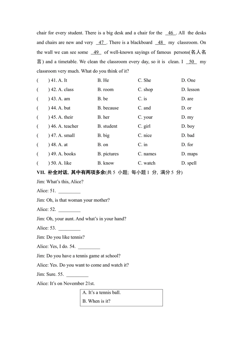 《期中综合素质评价(二)人教版七年级英语上册_初中英语789_最新人教版英语七年级上册_英语7上最新改版_七上练习试卷_7年级上册_期中试卷》第5页预览