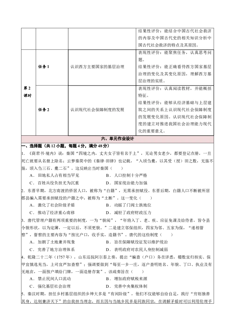《第六单元基层制度与社会保障（大单元教学设计）-（统编版选择性必修一）_新版高中_高中历史新版_高中历史选择性必修1（统编版）_大单元教学课件+教学设计-P21》第6页预览
