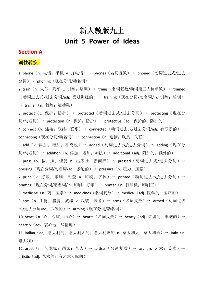 《新人教版九上知识清单U5（送默写版）(1)_初中英语789_26秋最新人教版英语九年级上册_26秋人教九上_08、单元知识清单背诵版+默写版PDF版+word版_知识清单WORD版本》第1页预览