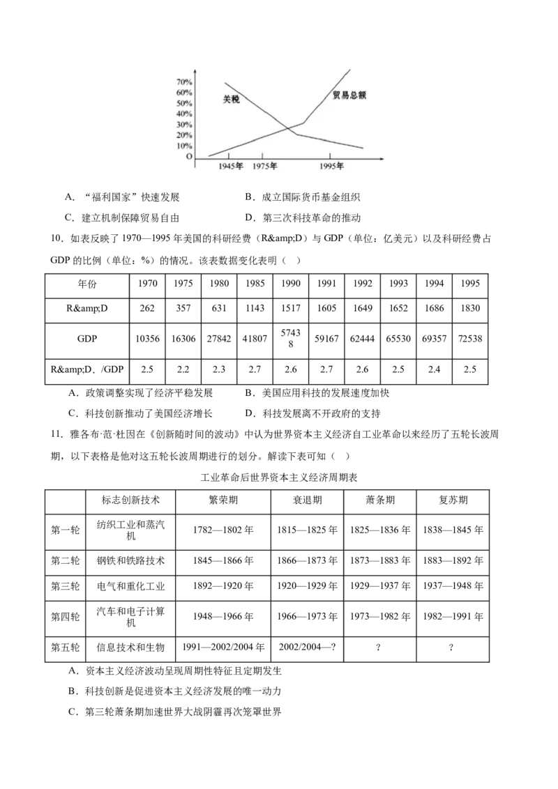 《第8~9单元20世纪下半叶世界的新变化、当代世界发展的特点与主要趋势（单元学情反馈卷）（统编版中外历史纲要下册）_新版高中_高中历史新版_高中历史纲要下（统编版）_单元测试》第3页预览