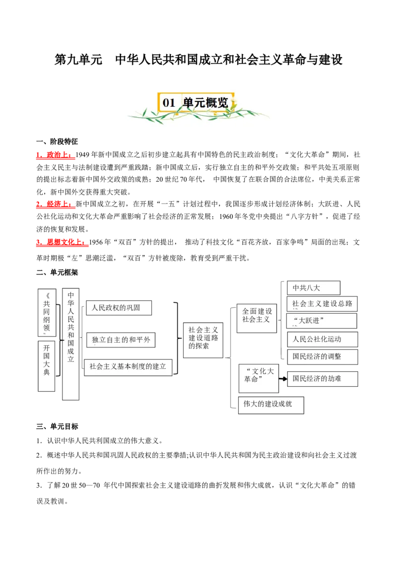 《第九单元中华人民共和国成立和社会主义革命与建设（知识清单）-（中外历史纲要上）_新版高中_高中历史新版_高中历史纲要上（统编版）_单元复习专项-P43_2025版》第1页预览