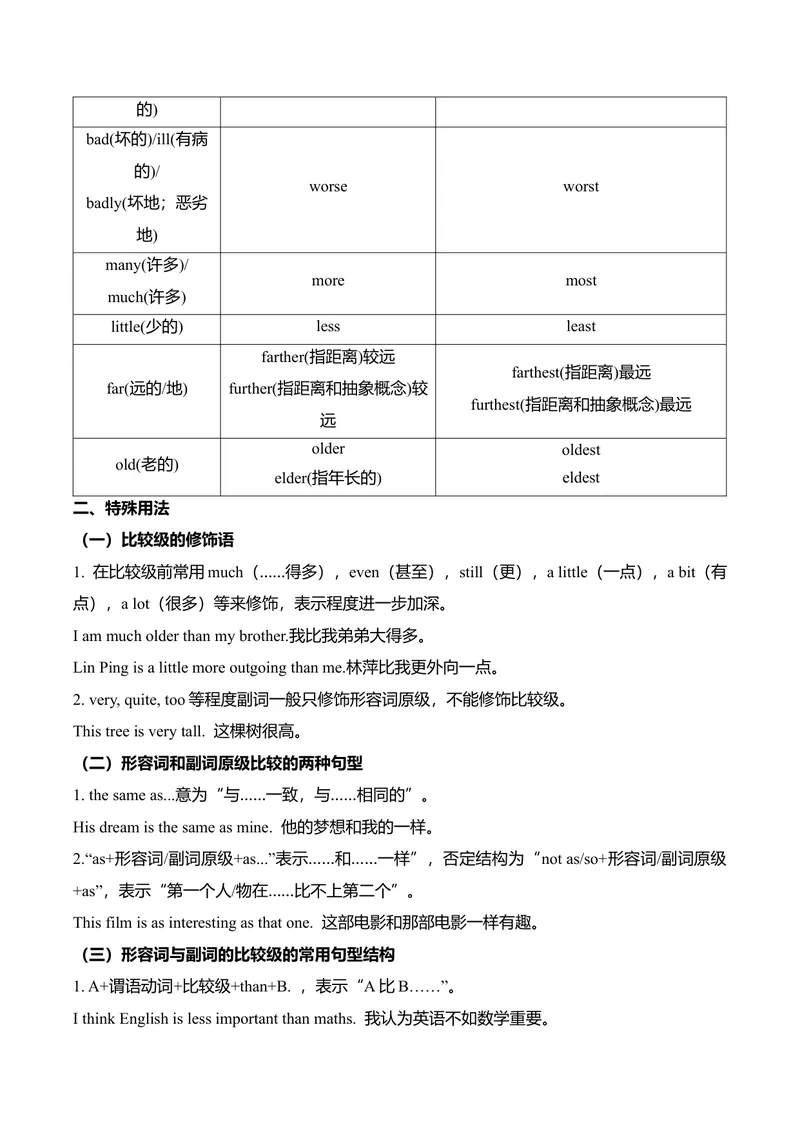《考点清单03形容词和副词的比较等级（精讲精练）（学生版）_初中英语789_最新人教版英语八年级下册_旧版（有参考价值）_版本二_八年级英语下册（人教版）_期末专项复习-U302_2025版》第2页预览