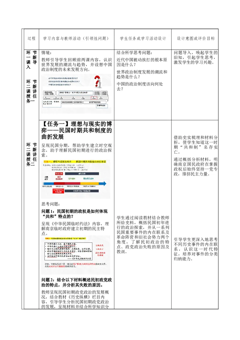 《第3课中国近代至当代政治制度的演变（课时教学设计）-（统编版选择性必修一）_新版高中_高中历史新版_高中历史选择性必修1（统编版）_大单元教学课件+教学设计-P21》第2页预览