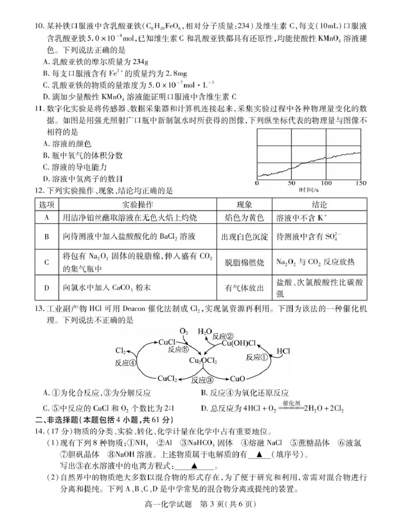 《江苏省徐州市2025-2026学年高一上学期期中考试化学PDF版含答案_2026年高一《月考+期中考+阶段性检测真题合集》全国各省全科无水印_江苏省徐州市2026学年高一上学期期中考试（全）》第3页预览