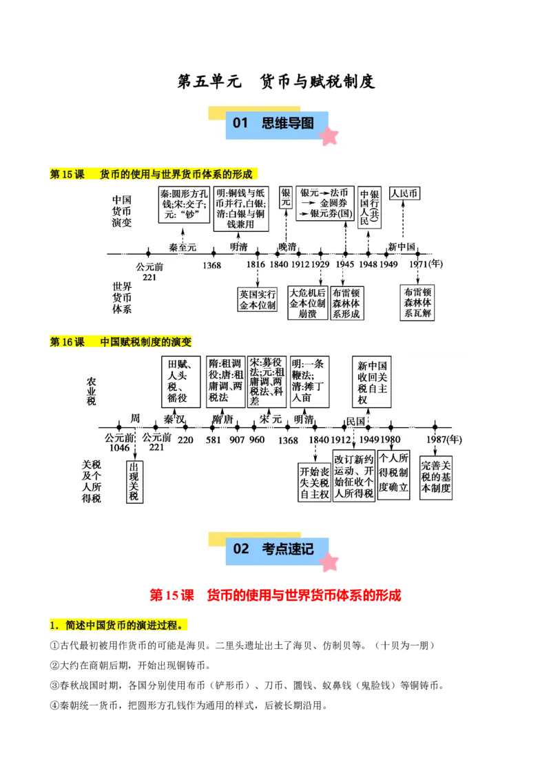 《第五单元货币与赋税制度（知识清单）-（选择性必修1：国家制度与社会治理）_新版高中_高中历史新版_高中历史选择性必修1（统编版）_单元复习专项-P43_2025版》第1页预览
