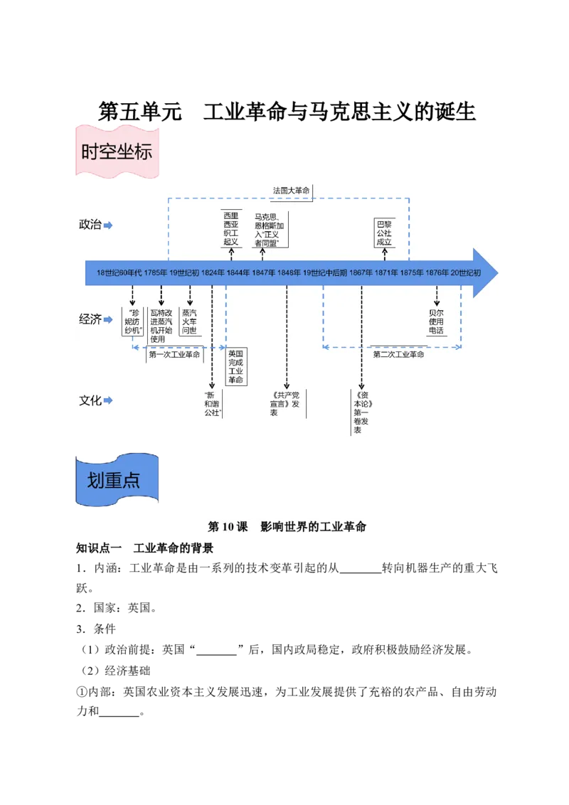 《纲要下册第五单元工业革命与马克思主义的诞生-（统编版•）（含答案）_新版高中_高中历史新版_高中历史纲要下（统编版）_基础知识汇总-F32》第1页预览