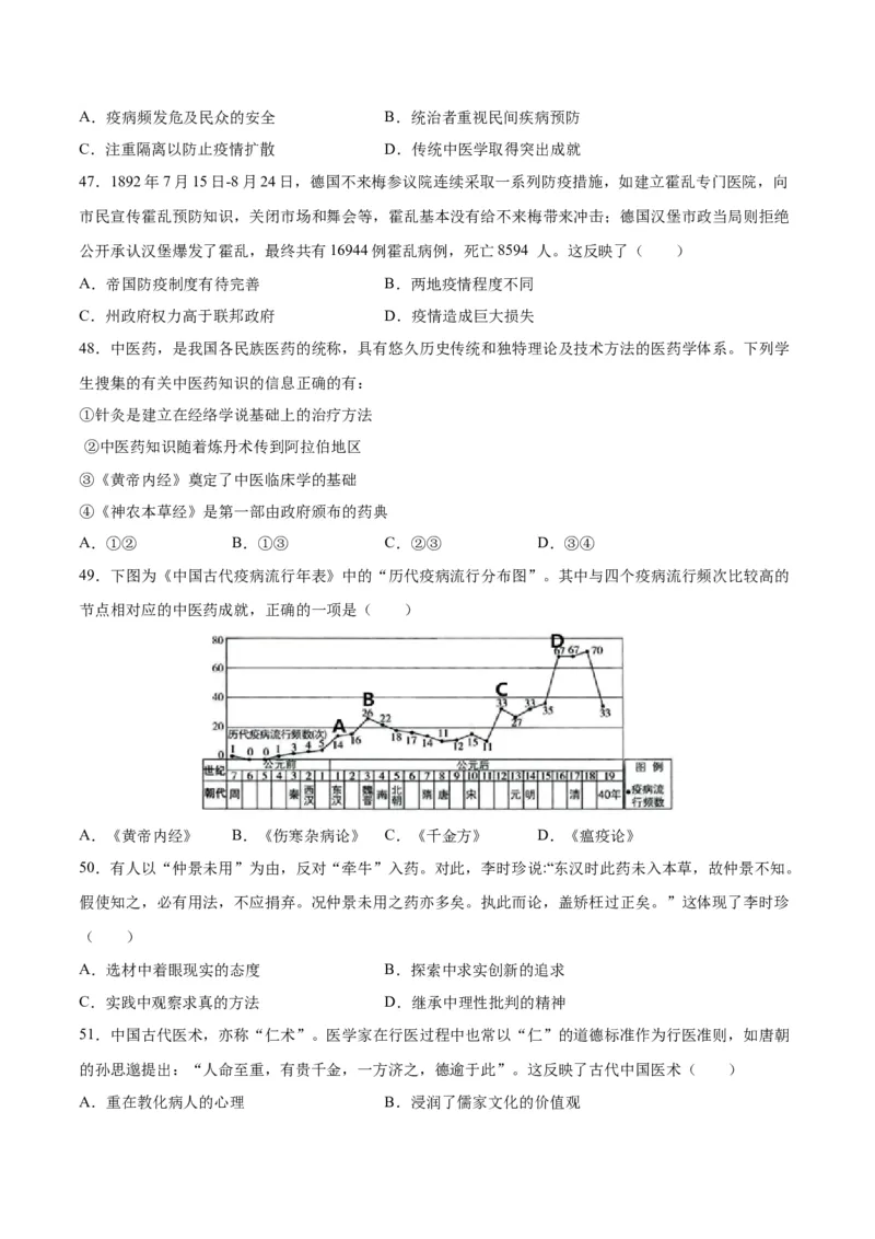 《第六单元医疗与公共卫生（选择题专练100题）（选择性必修2：经济与社会生活）_新版高中_高中历史新版_高中历史选择性必修2（统编版）_单元复习专项-P43_2024版》第10页预览