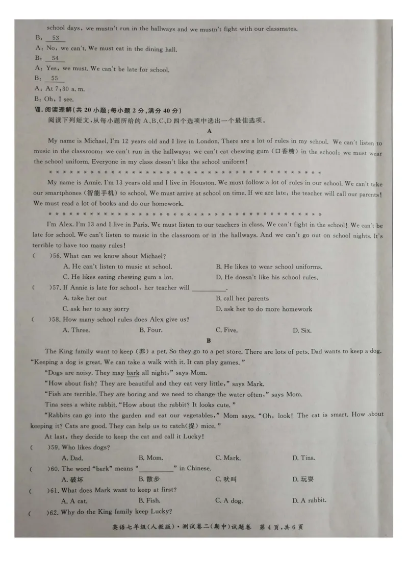 《安徽省淮北市2020-2021学年七年级下学期期中五校联考英语试卷_初中英语789_最新人教版英语七年级下册_七下英语旧版_人教版英语七年级下册教学资料（优翼）_七年级期中期末真题》第4页预览