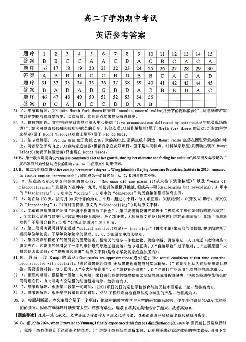 《英语答案-湖南师范大学附属中学2025-2026学年高二下学期5月期中考试_2024-2027高二(7-7月题库)_2026年05月高二试卷_260519湖南师范大学附属中学2025-2026学年高二下学期5月期中考试(全)》第1页预览