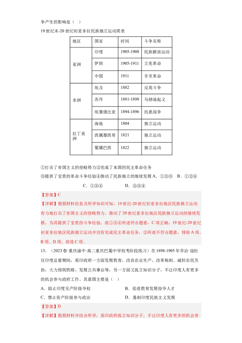 《第六单元世界殖民体系与亚非拉民族独立运动（专题过关）（教师版）_新版高中_高中历史新版_高中历史纲要下（统编版）_期中期末》第6页预览