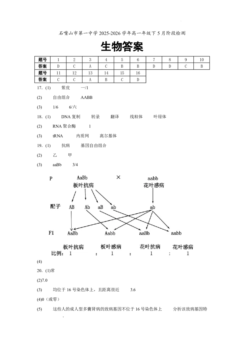 《答案_2024-2027高一(7-7月题库)_2026年06月高一试卷_260610宁夏回族自治区石嘴山市第一中学2025-2026学年高一年级下学期5月阶段检测》第1页预览