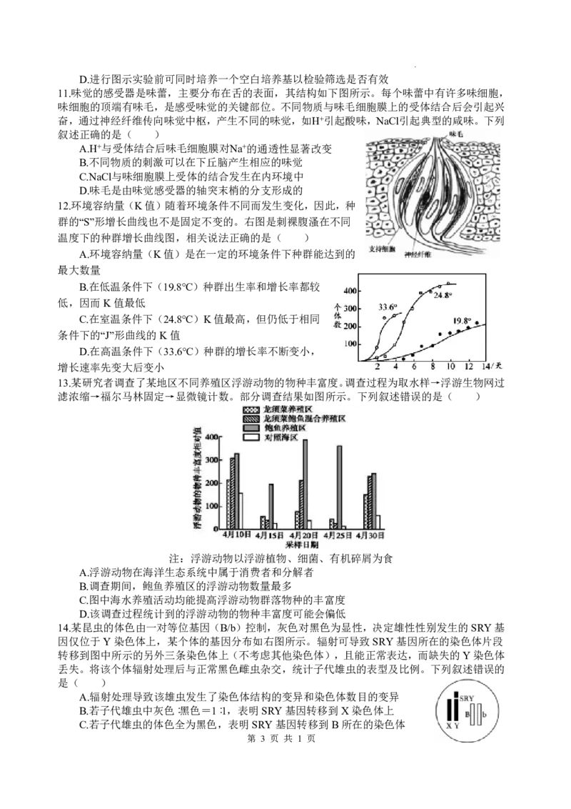 《绵阳中学2023级高考适应性考试（一）生物_2024-2027高三（6-6月题库）_2026年05月高三试卷_260524四川绵阳中学2023级高考适应性考试（一）（全科）》第3页预览