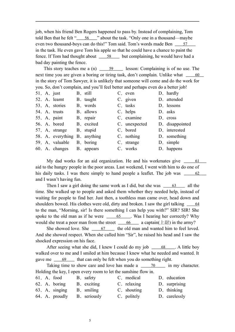 《暑假题型专项：完形填空（42）_初中英语789_26秋最新人教版英语九年级上册_26秋人教九上_30、暑假作业word版_暑假题型专项》第5页预览