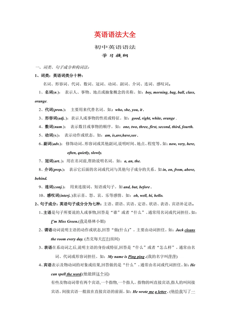 《初中英语语法大全[知识点总结可打印]_初中英语789_26秋最新人教版英语九年级上册_26秋人教九上_39、赠送其它资料_旧版资料_14.知识点_中考知识点》第1页预览