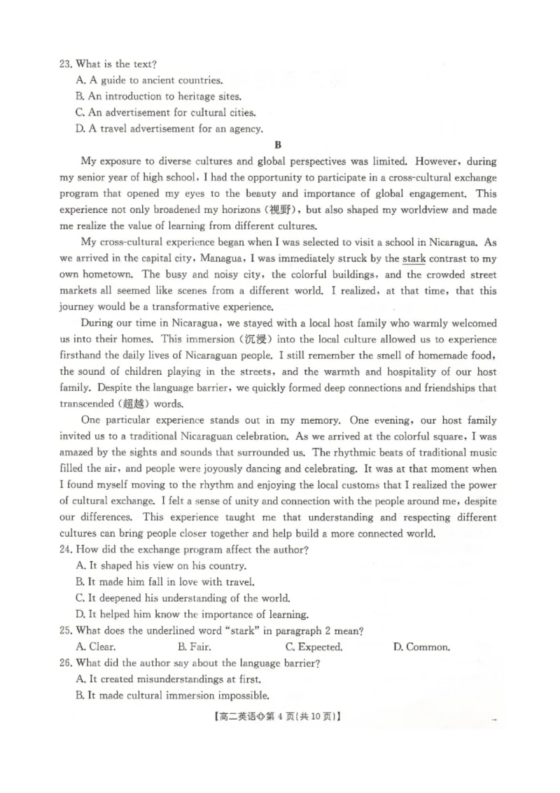 《英语-河北省金太阳2025-2026学年下学期高二年级4月月考(26-315B)_2024-2027高二（7-7月题库）_2026年04月高二试卷_260417河北省金太阳2025-2026学年下学期高二年级4月月考(26-315B)》第4页预览