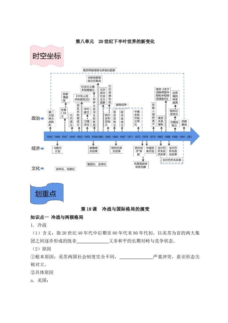 《纲要下册第八单元20世纪下半叶世界的新变化-（统编版•）（含答案）_新版高中_高中历史新版_高中历史纲要下（统编版）_基础知识汇总-F32》第1页预览