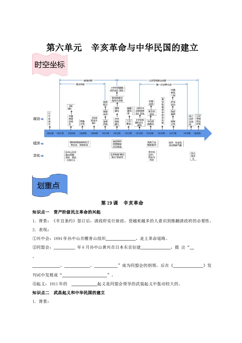 《纲要上册第六单元辛亥革命与中华民国的建立-（统编版•）（含答案）_新版高中_高中历史新版_高中历史纲要上（统编版）_基础知识汇总-F32》第1页预览