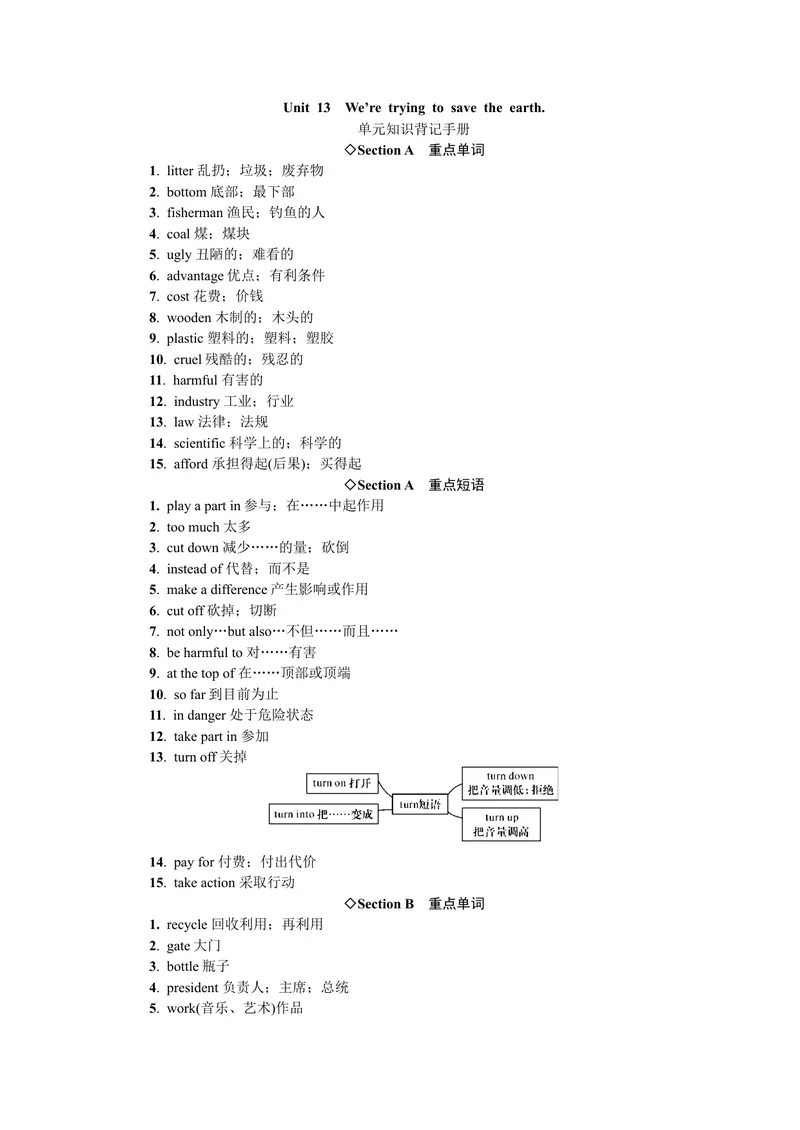 《单元知识背记手册_初中英语789_26秋最新人教版英语九年级上册_26秋人教九上_39、赠送其它资料_旧版资料_7.复习课件_复习习题导学案课件_Unit13word习题》第1页预览