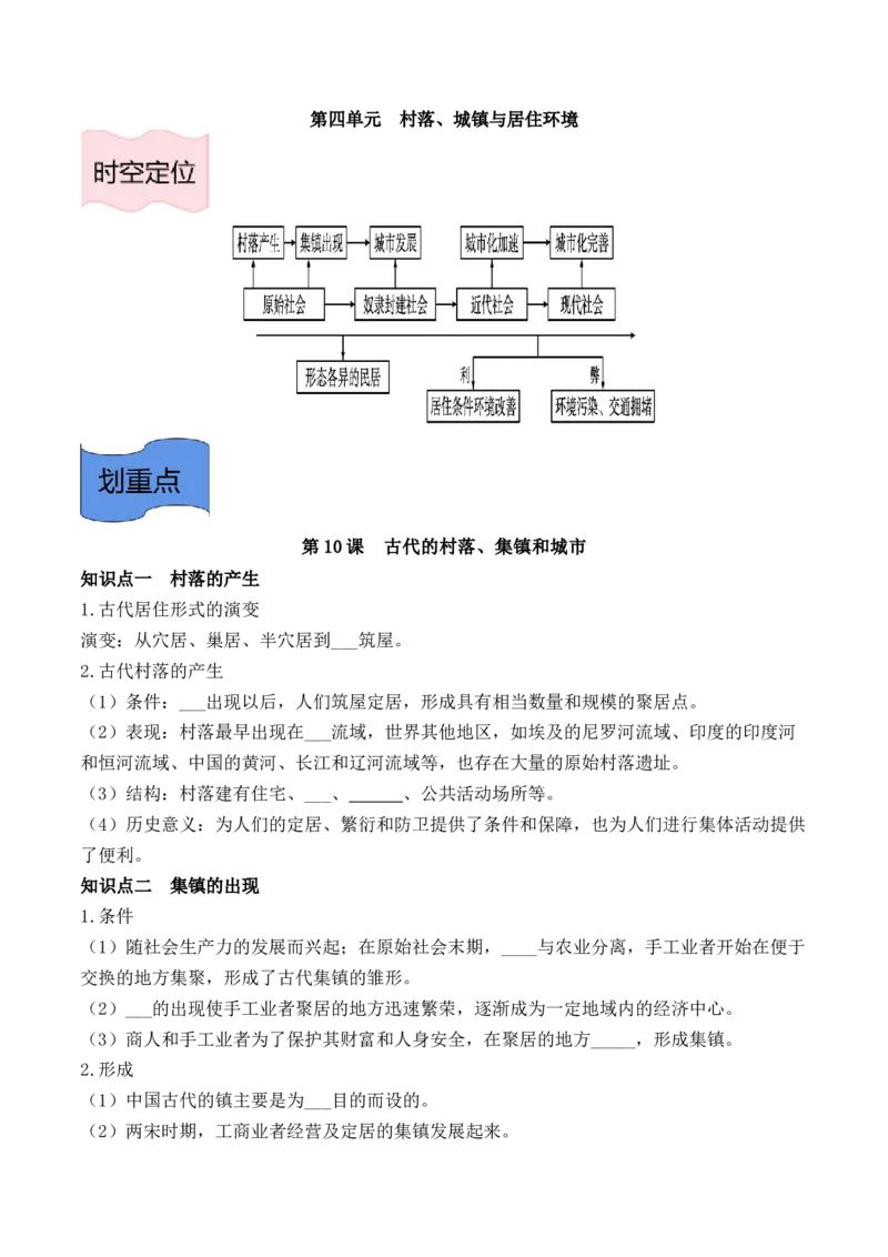 《选必2第四单元村落、城镇与居住环境（后附答案）-（统编版•）（含答案）_新版高中_高中历史新版_高中历史选择性必修2（统编版）_基础知识汇总-F32》第1页预览