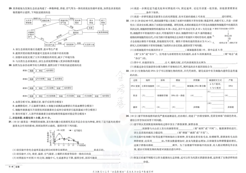 《金考卷优秀模拟试卷汇编45套全国卷生物_12.2026年4月全国各地高考模拟卷_2026天星金考卷·优秀模拟试卷汇编45套_2023版》第6页预览