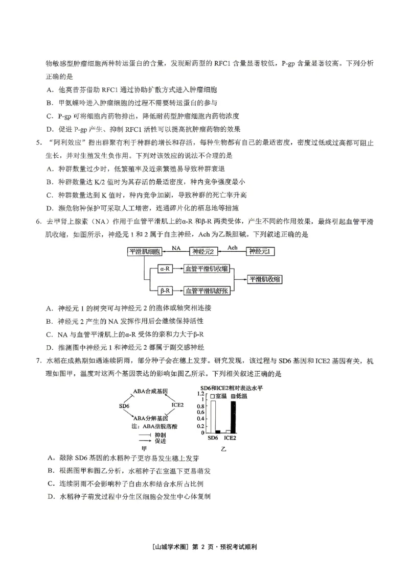 《重庆育才中学高2026届高考模拟考试（三）生物_2024-2027高三（6-6月题库）_2026年06月高三试卷_260603重庆育才中学高2026届高考模拟考试（三）（全科）》第2页预览