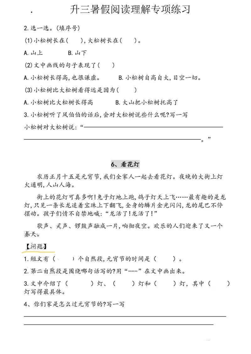 《二升三语文暑假作业-阅读理解（30篇）_小学1-6年级全科全套_1-6年级全科上册_三年级_二升三暑假作业》第4页预览