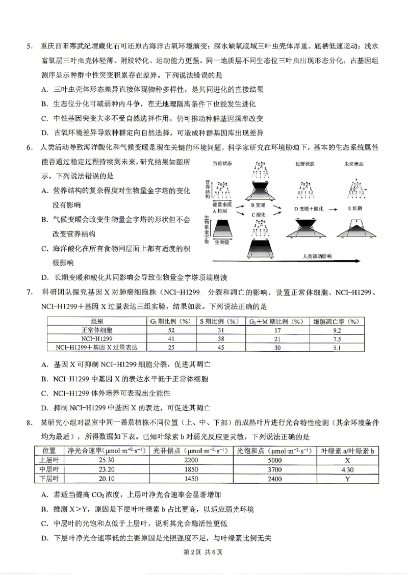 《重庆市2026年普通高等学校招生全国统一考试生物+答案_2024-2027高三（6-6月题库）_2026年05月高三试卷_260517重庆市2026年普通高等学校招生全国统一考试（康德三诊）（全科）》第2页预览