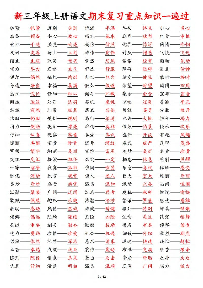 《三年级（上）语文期末复习重点知识一遍过（十三考点汇总）_赠送2026小学1-6年级资料合集(按需自取)_三年级_三年级（上）语文期末复习重点知识一遍过（十三考点汇总）》第9页预览