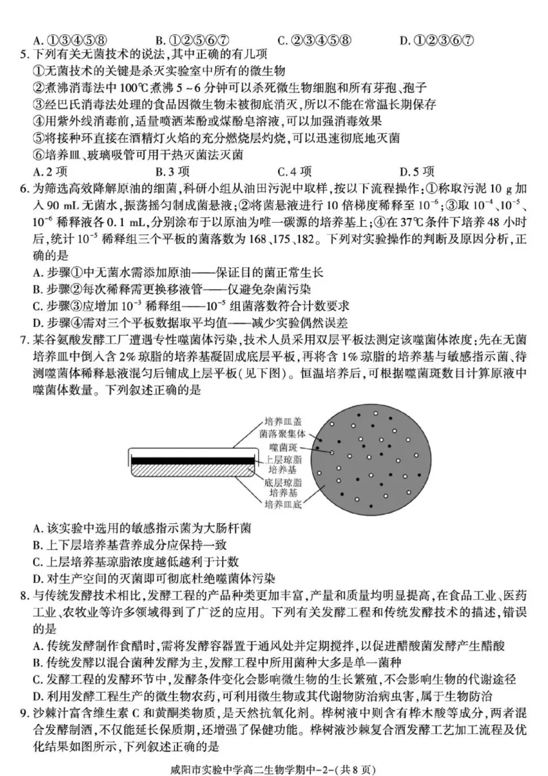 《陕西咸阳市实验中学2025-2026学年高二下学期期中质量检测生物试卷_2024-2027高二(7-7月题库)_2026年05月高二试卷_260527陕西省咸阳市实验中学2025-2026学年高二下学期期中质量检测》第2页预览