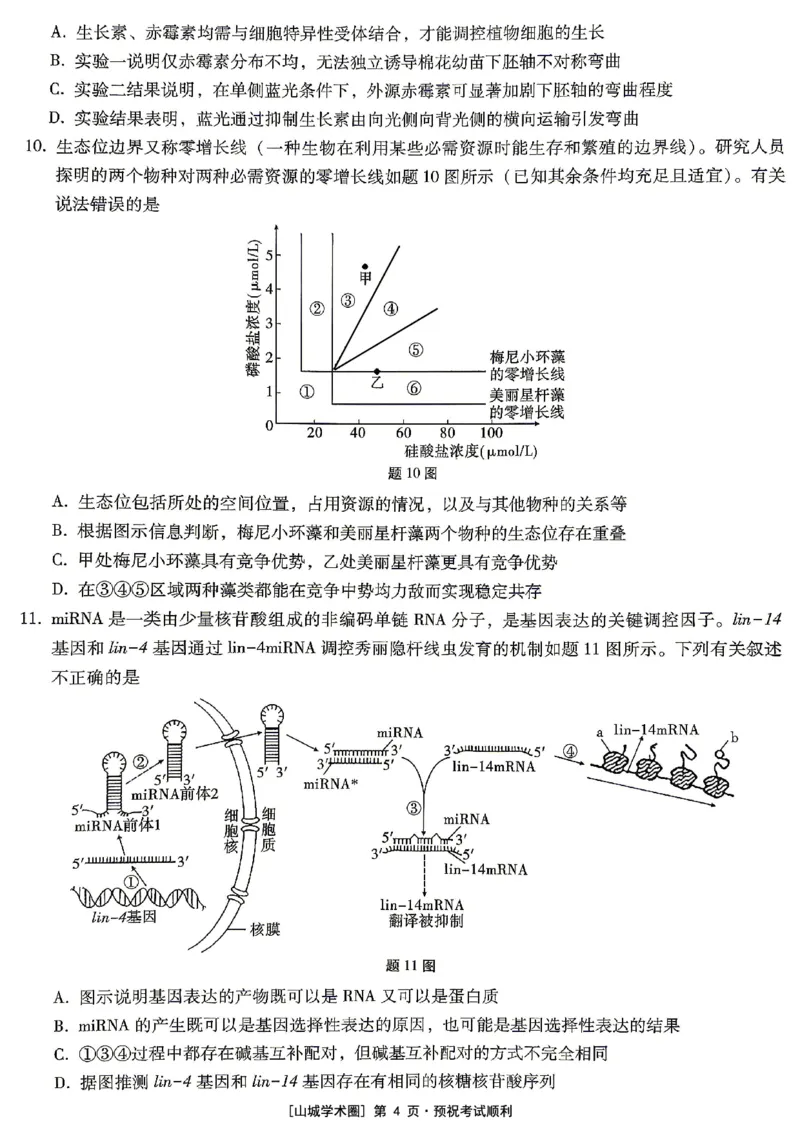 《重庆巴蜀中学高2026届5月适应性月考（十）生物_2024-2027高三（6-6月题库）_2026年05月高三试卷_260528重庆巴蜀中学高2026届5月适应性月考（十）（全科）》第4页预览