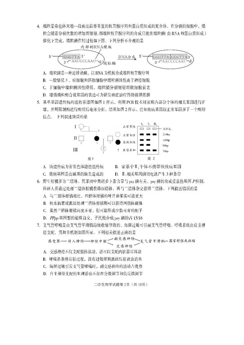 《遂宁市高中2026届高三二诊考试生物_2024-2027高三（6-6月题库）_2026年05月高三试卷_260503四川省遂宁市高中2026届高三二诊考试（遂宁二诊）（全科）》第2页预览