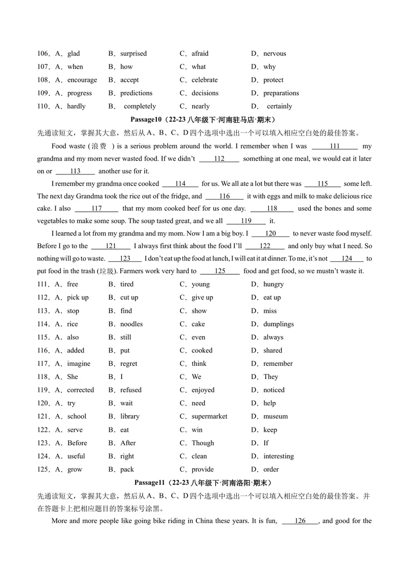 《专题05完形填空30篇（考题猜想）-（人教版）（学生版）_初中英语789_最新人教版英语八年级下册_旧版（有参考价值）_版本二_八年级英语下册（人教版）_期末专项复习-U302_2024版》第8页预览