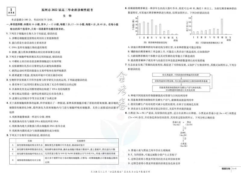 《金考卷优秀模拟试卷汇编45套福建新高考生物_12.2026年4月全国各地高考模拟卷_2026天星金考卷·优秀模拟试卷汇编45套_2023版》第3页预览