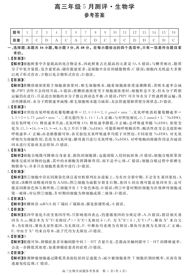 《详解版答案-高三生物_2024-2027高三（6-6月题库）_2026年05月高三试卷_260524河南省新未来2026届高三下学期5月测评》第1页预览