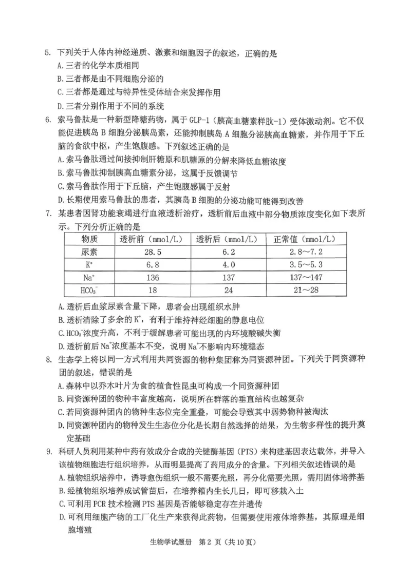 《辽宁省抚顺市2025-2026学年高三下学期3月模拟考试生物试题_12.2026年4月全国各地高考模拟卷_2026届辽宁省抚顺市普通高三年级高考模拟考试（抚顺一模）全科》第2页预览