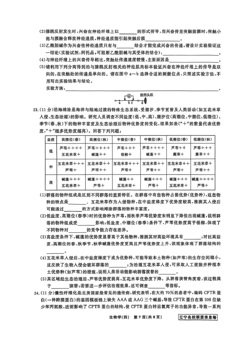 《辽宁省名校联盟2026届高三下学期高考模拟卷（信息卷）（四）生物试卷（含答案）_12.2026年4月全国各地高考模拟卷_2026届辽宁省名校联盟高三下学期高考模拟卷（信息卷）（一二三四）》第7页预览
