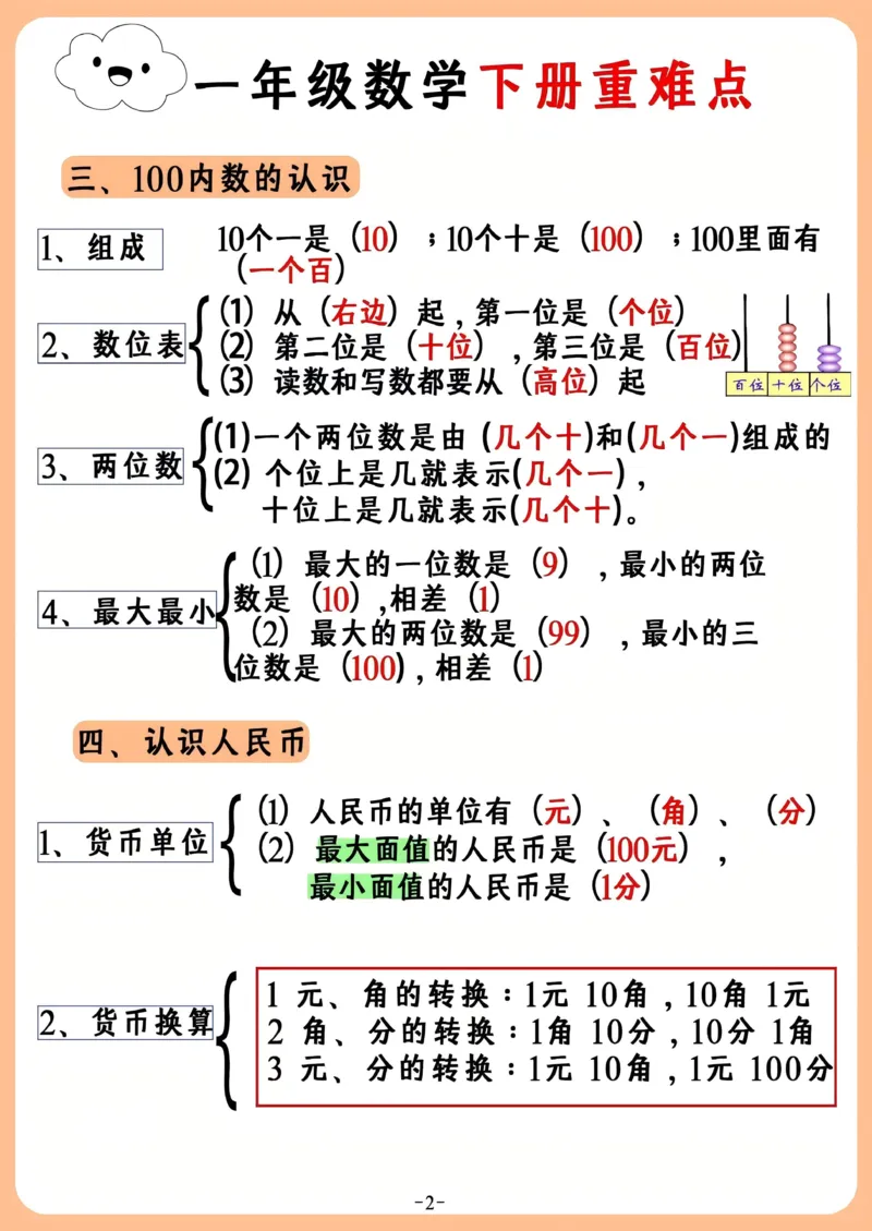 《一年级（下）数学重难点汇总_赠送2026小学1-6年级资料合集(按需自取)_一年级》第2页预览