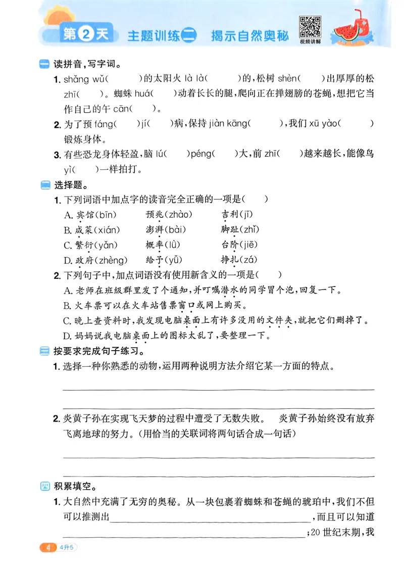 《人教版语文4升5《阳光同学暑假衔接》_小学1-6年级全科全套_1-6年级全科上册_五年级_四升五暑假作业》第10页预览