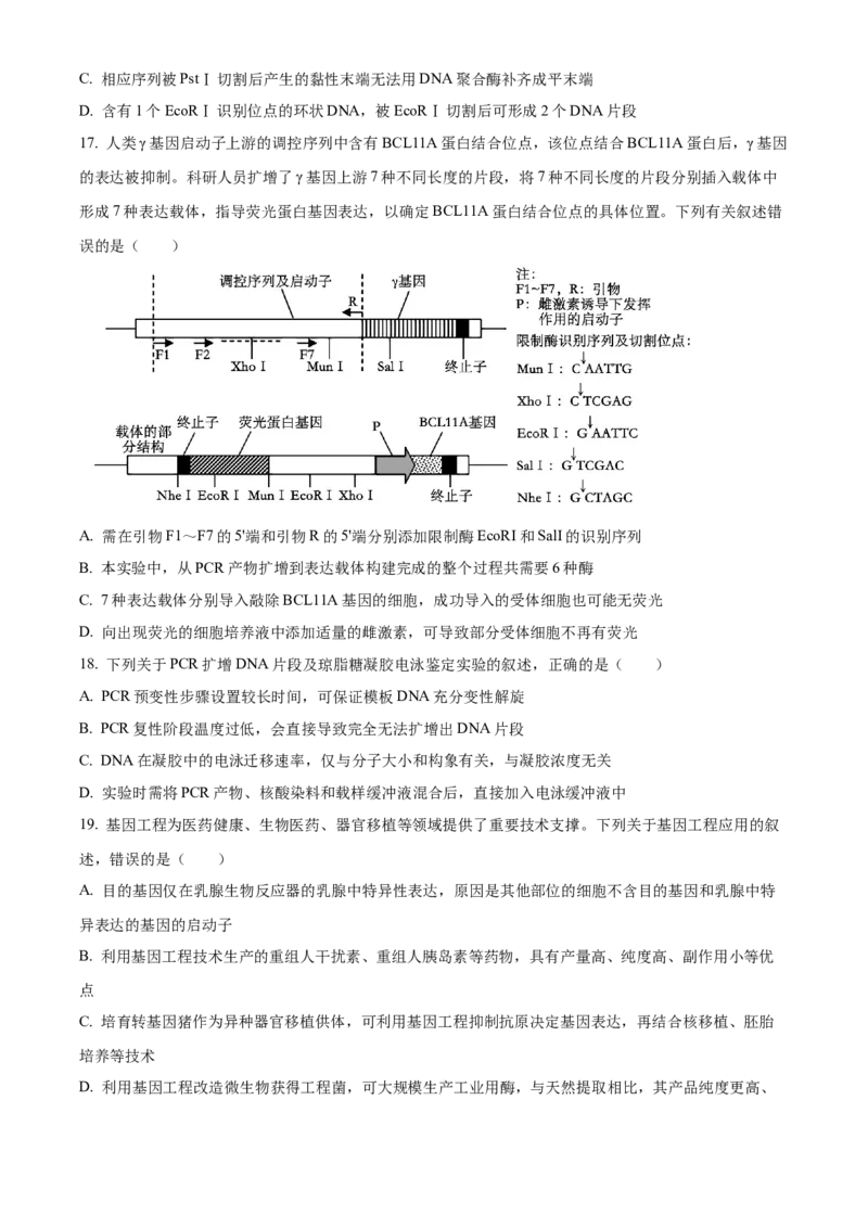《重庆市巴蜀中学校2025-2026学年高二下学期5月期中生物试题Word版无答案_2024-2027高二（7-7月题库）_2026年06月高二试卷_260611重庆市巴蜀中学2025-2026学年高二下学期5月期中考试（全）》第6页预览