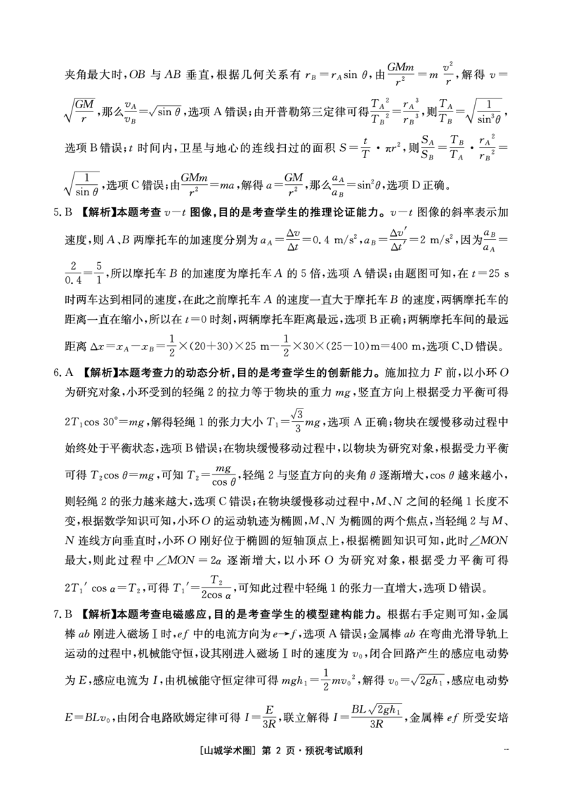 《重庆好教育联盟2026届高三下学期5月联考物理答案_2024-2027高三（6-6月题库）_2026年05月高三试卷_260511金太阳·重庆好教育联盟2026届高三下学期5月联考（全科）》第2页预览