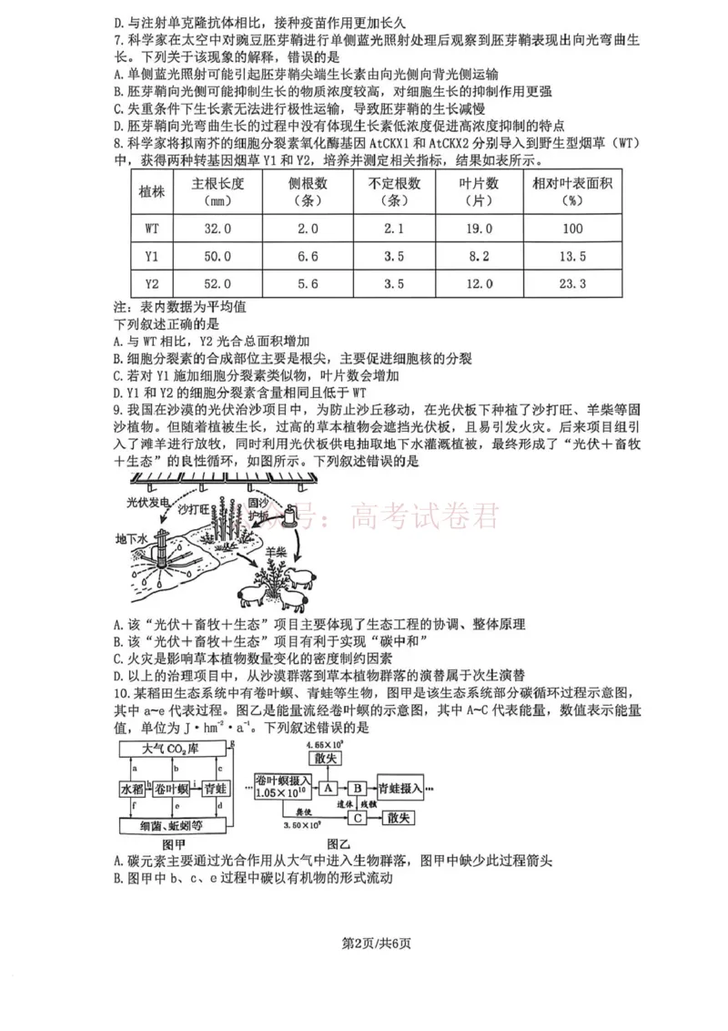 《长望浏宁四区县市2026届高三四月份调研考试生物_副本_12.2026年4月全国各地高考模拟卷_2026年4月_2026年湖南省长望浏宁高三四月份调研考试_06生物_湖南省长望浏宁高三四月份调研考试》第2页预览