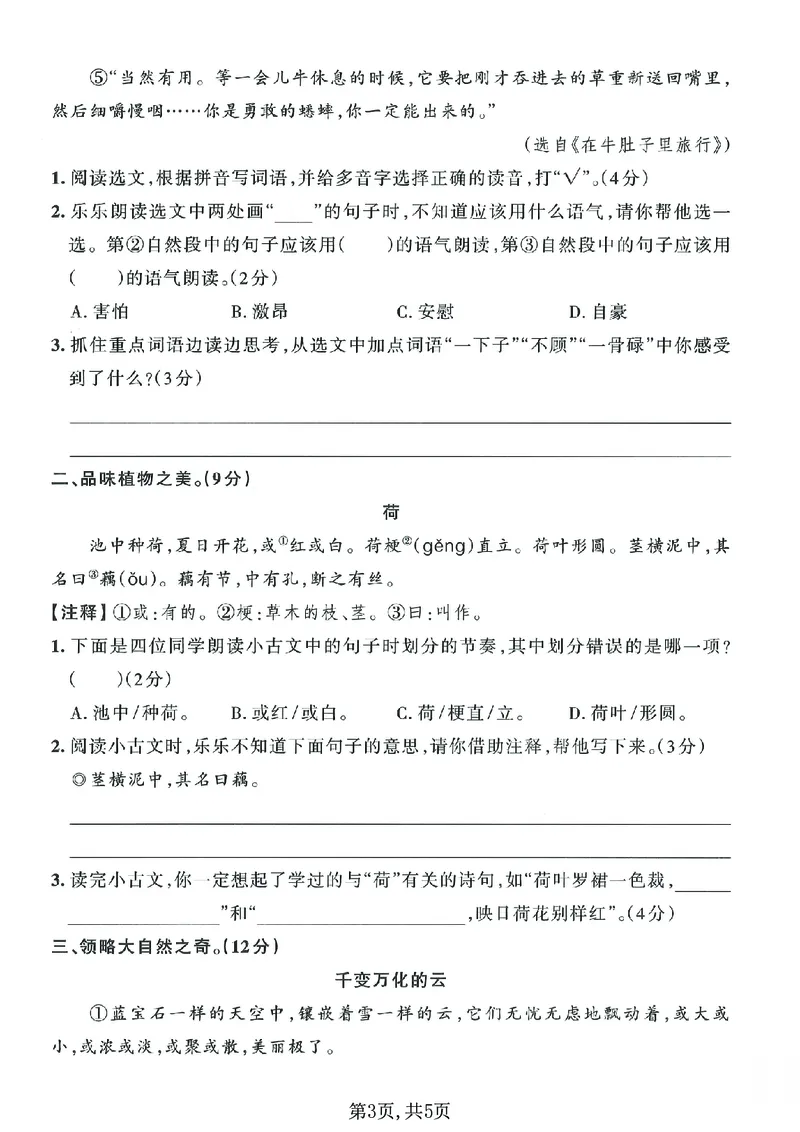 《三年级（上）语文期末押题测试卷3_赠送2026小学1-6年级资料合集(按需自取)_三年级_三年级（上）语文期末押题测试卷3》第3页预览