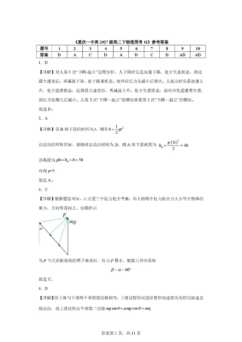 《重庆一中2026年高二下学期物理周考试题11答案_2024-2027高三(6-6月题库)_2026年06月高三试卷(数理化)_2026年6月高中物理试卷汇编_0620物理_重庆一中2026年高二下学期物理周考试题11》第1页预览