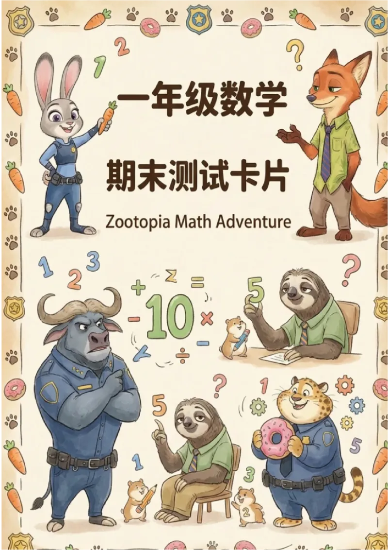 《一年级（上）数学期末测试卡片-疯狂动物城主题_赠送2026小学1-6年级资料合集(按需自取)_一年级_一年级（上）数学期末测试卡片-疯狂动物城主题》第1页预览