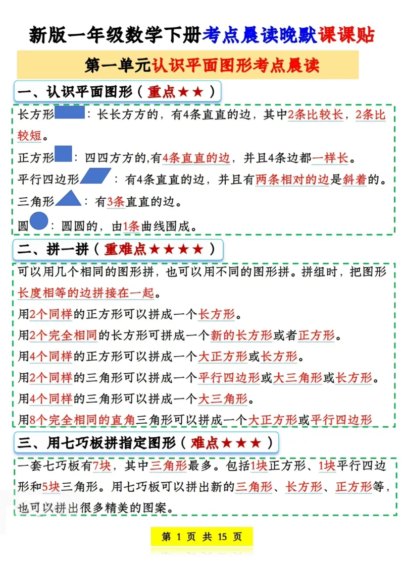 《一年级（下）数学晨读晚默课课贴_赠送2026小学1-6年级资料合集(按需自取)_一年级》第1页预览