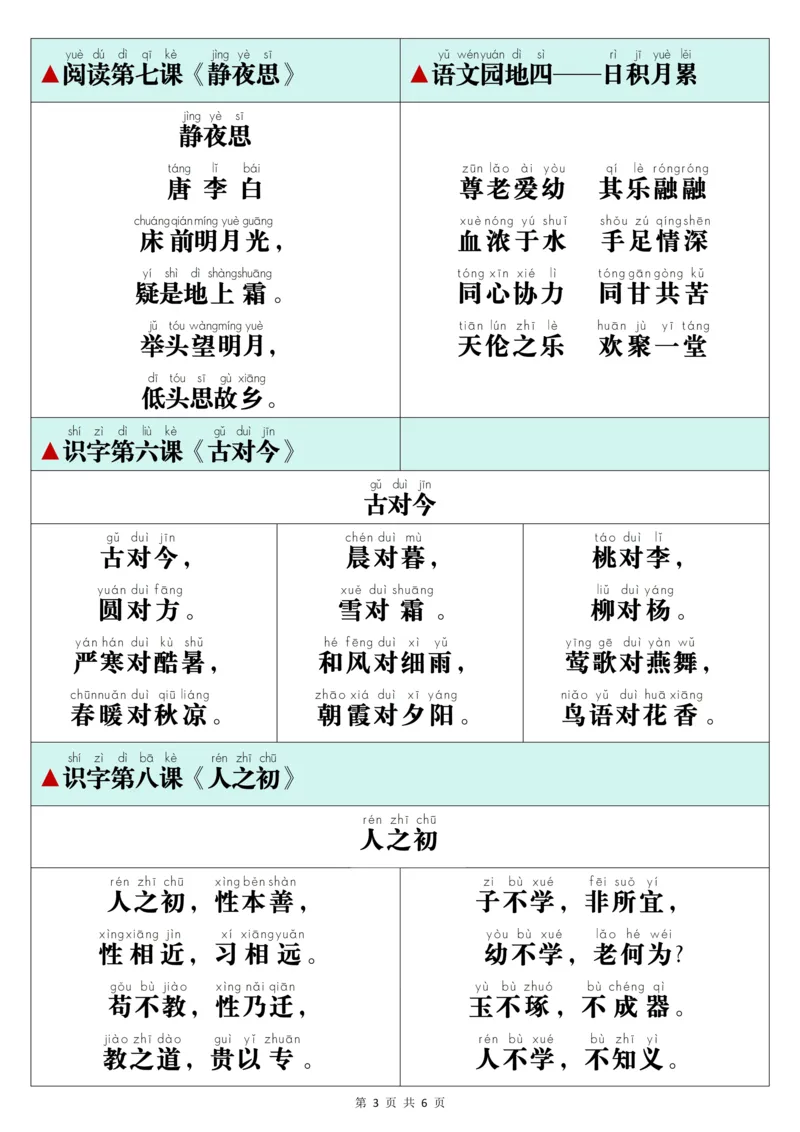 《一年级（下）语文课文必背内容闯关表_赠送2026小学1-6年级资料合集(按需自取)_一年级_一年级（下）语文课文必背内容闯关表》第3页预览