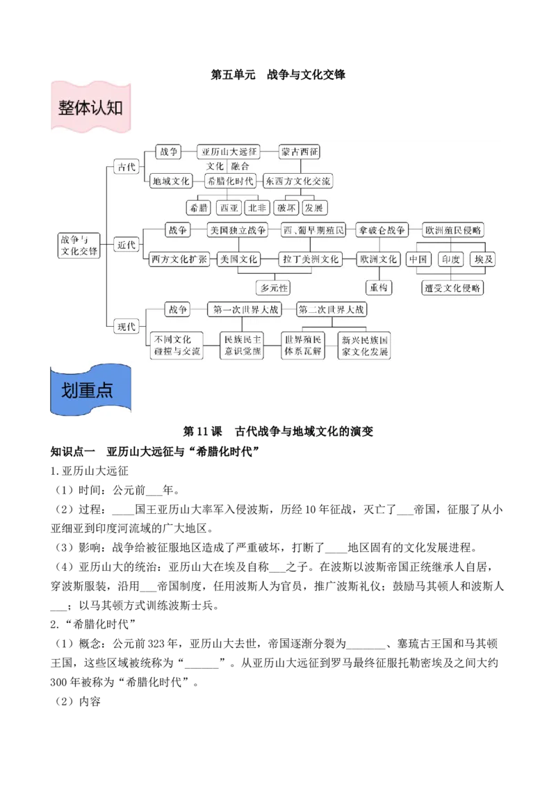 《选必3第五单元战争与文化交锋（后附答案）-（统编版•）（含答案）_新版高中_高中历史新版_高中历史选择性必修3（统编版）_基础知识汇总-F32》第1页预览