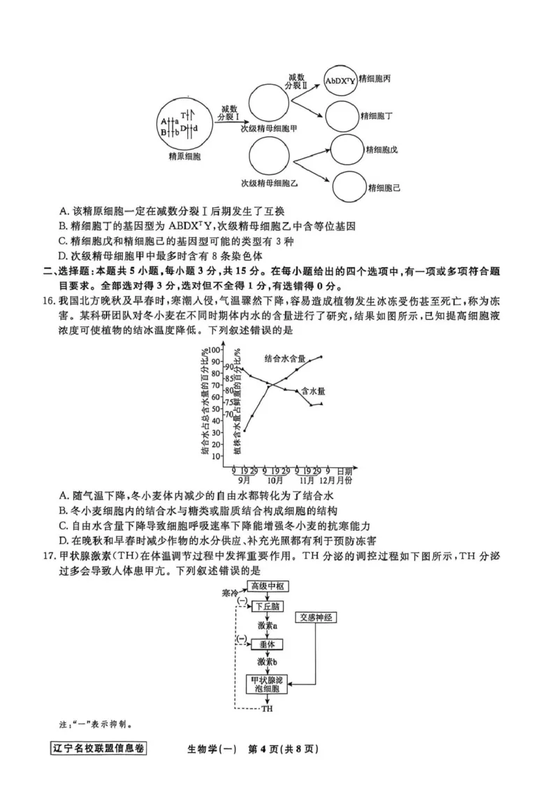 《辽宁省名校联盟2026届高三下学期高考模拟卷（信息卷）（一）生物试卷（含答案）_12.2026年4月全国各地高考模拟卷_2026届辽宁省名校联盟高三下学期高考模拟卷（信息卷）（一二三四）》第4页预览