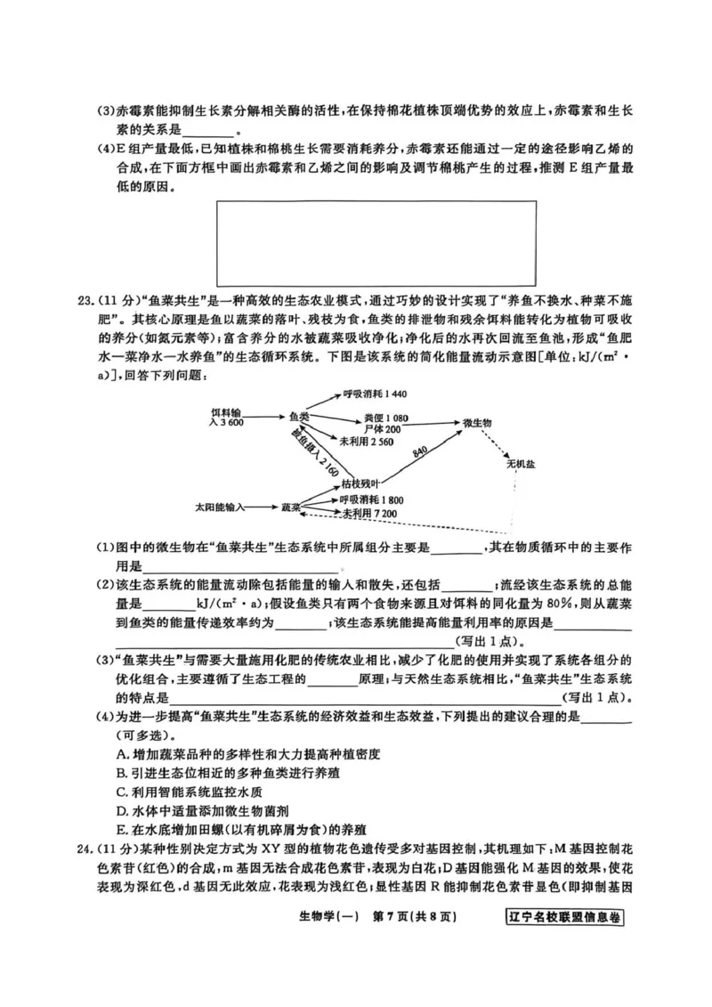《辽宁省名校联盟2026届高三下学期高考模拟卷（信息卷）（一）生物试卷（含答案）_12.2026年4月全国各地高考模拟卷_2026届辽宁省名校联盟高三下学期高考模拟卷（信息卷）（一二三四）》第7页预览